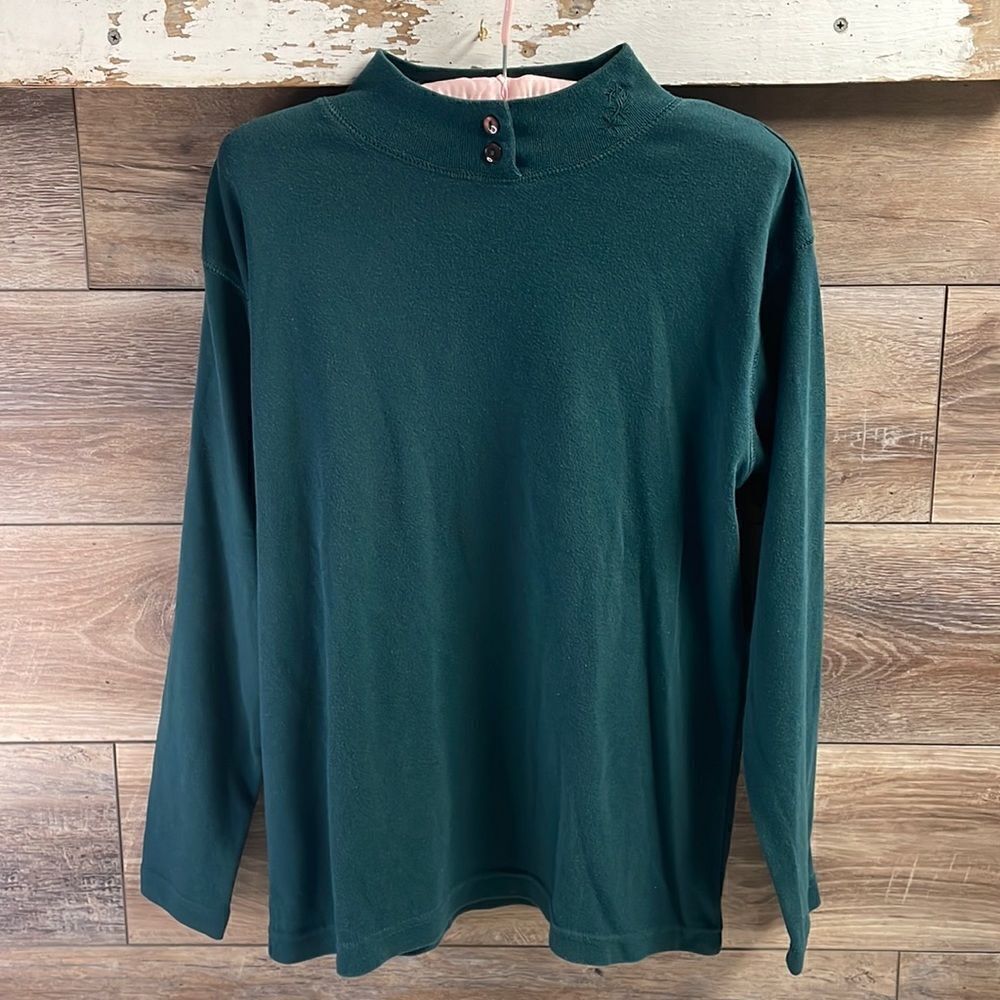 CHRYSANTHEME Button Turtleneck Long Sleeve Pullover Top Green Size Small Vintage